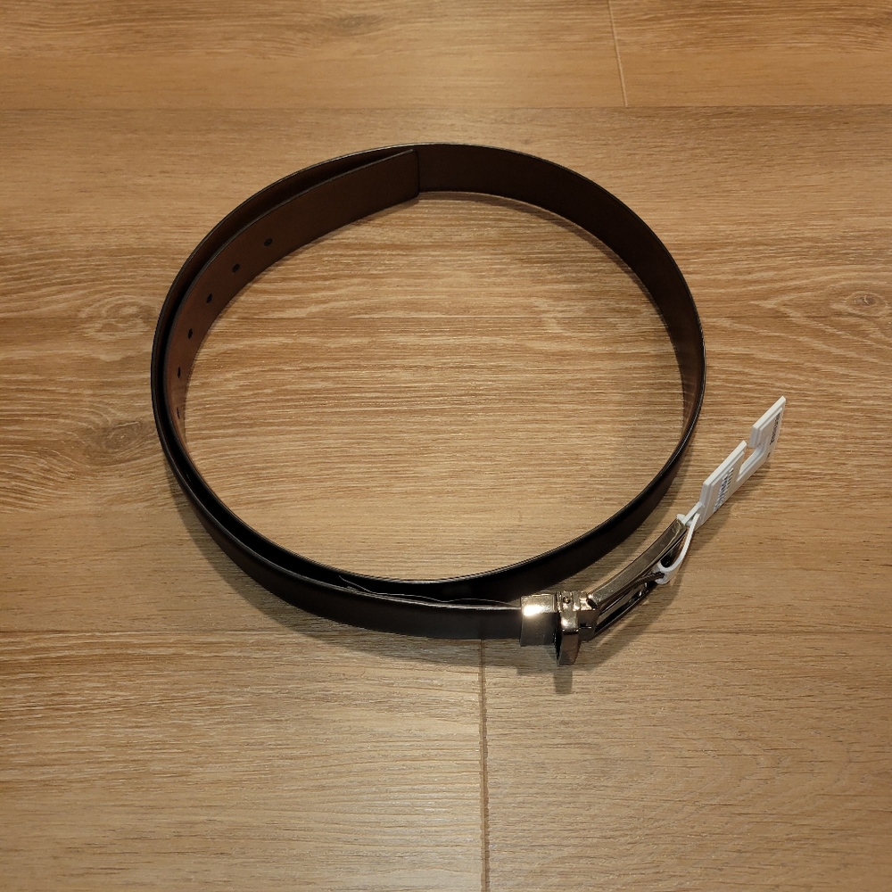 Perry Ellis Men's Faux Leather Reversible Belt Brown/Black Size 44 Black Buckle